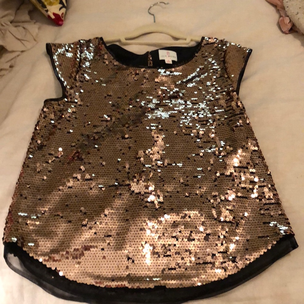 Julie Brown NYC gold sequin and black top